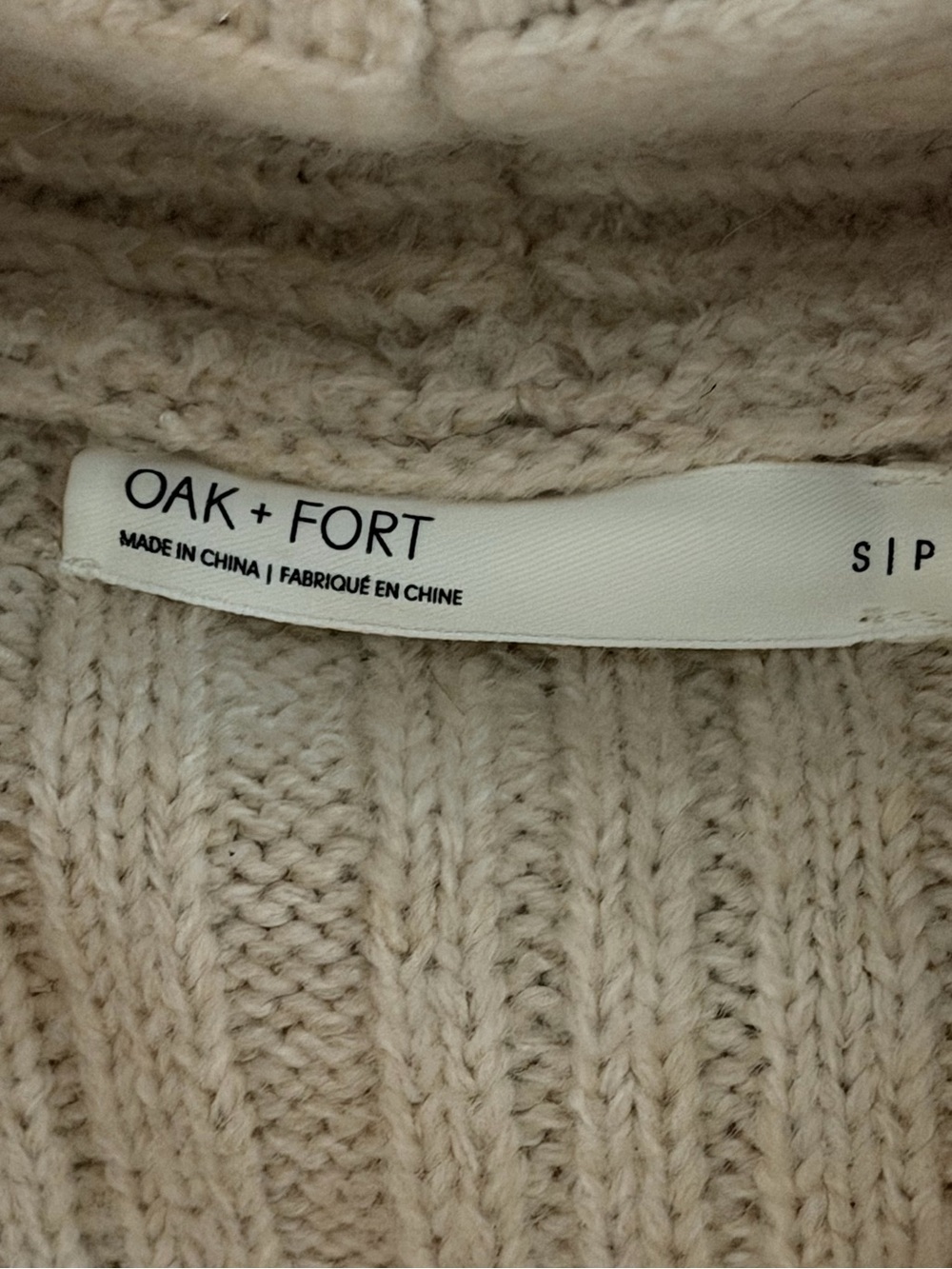 OAK + FORT Cream Ribbed Cowl Neck Sweater, size small - Picture 8 of 8